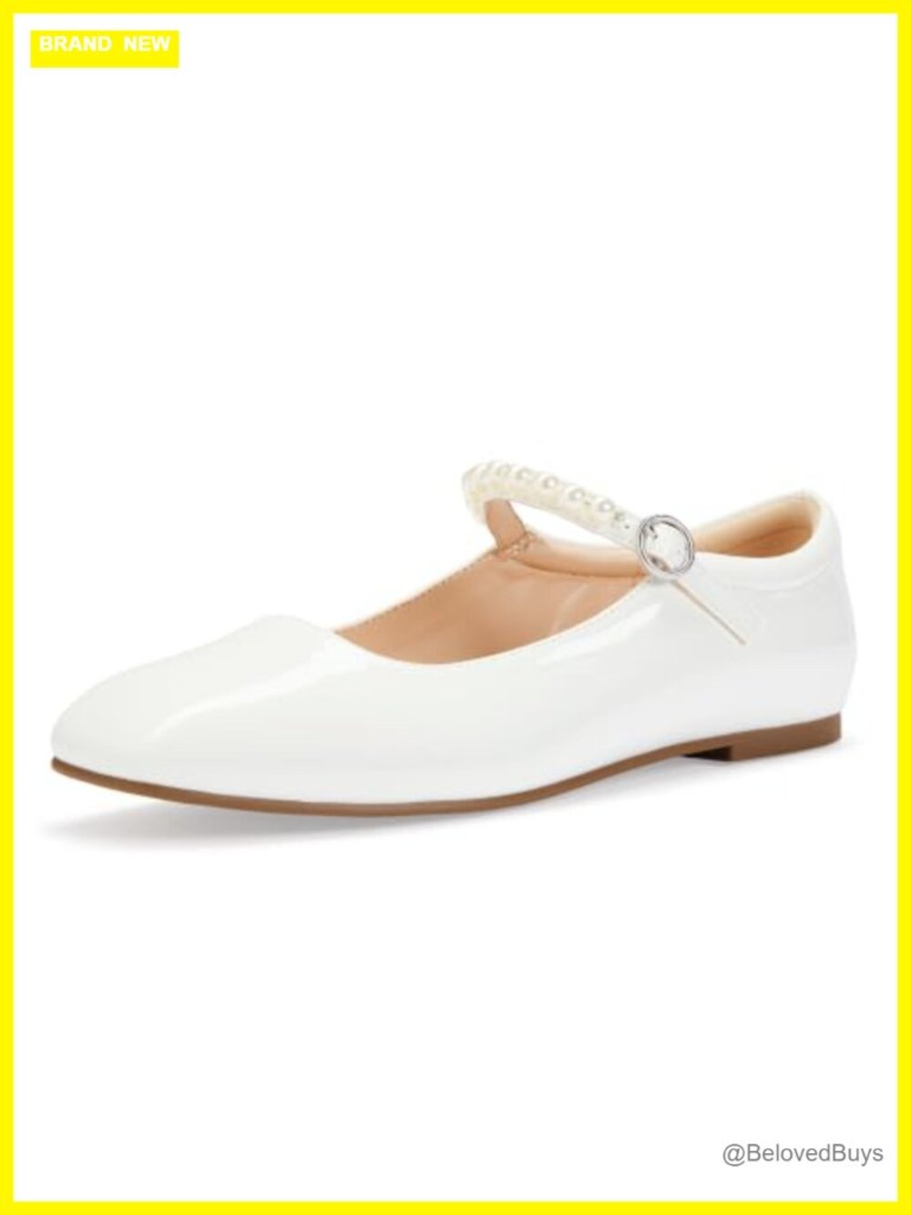 Dressy Mary Jane Flats, Square Toe Pearl Strap Flat Dress Shoes for Wedding - Picture 4 of 6